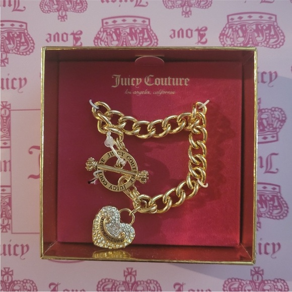 Juicy Couture Gold Bracelet with Heart and Crown Charms - Picture 1 of 6